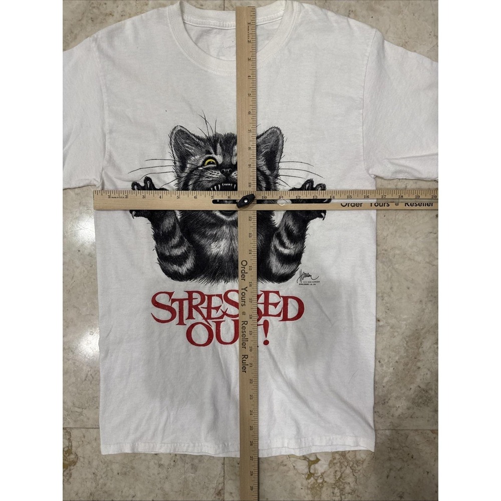 Vintage Bob Harrison Stressed Out Cat Short Sleeve T Shirt Small S/M - Picture 5 of 7